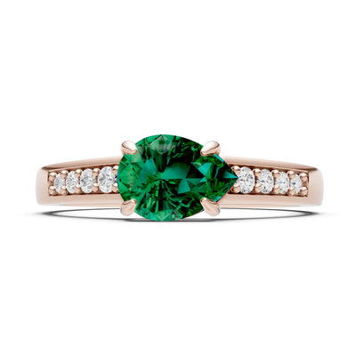 Emerald East West Pear Gemstone Ring with Accents