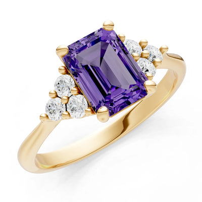 Amethyst Antique Inspired Design Engagement Ring - Emerald