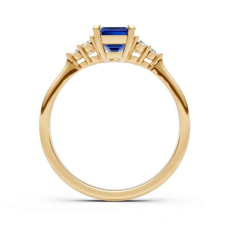Blue Sapphire Antique Inspired Design Engagement Ring - Emerald