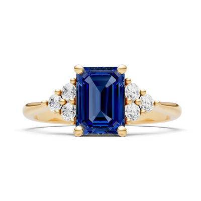 Blue Sapphire Antique Inspired Design Engagement Ring - Emerald