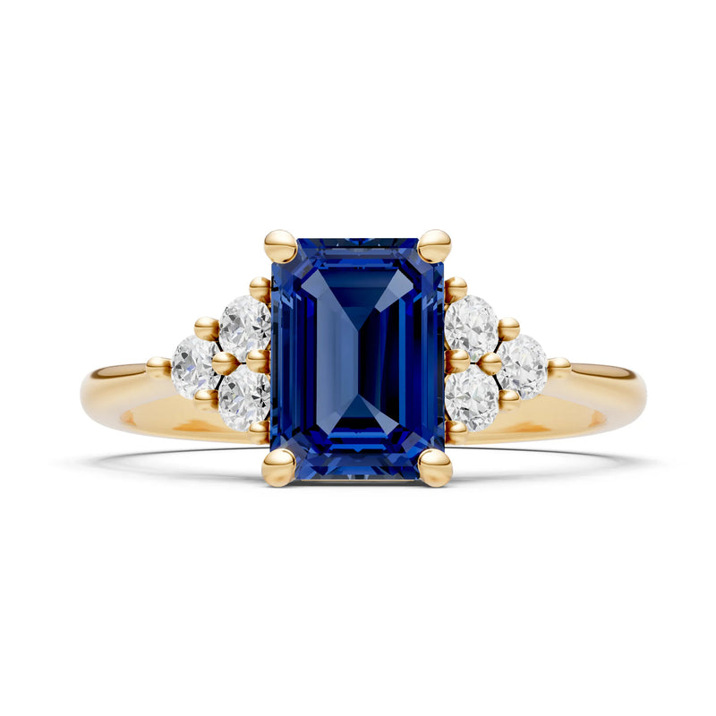 Blue Sapphire Antique Inspired Design Engagement Ring - Emerald
