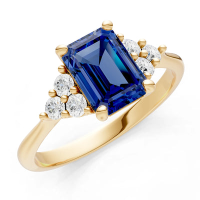 Blue Sapphire Antique Inspired Design Engagement Ring - Emerald