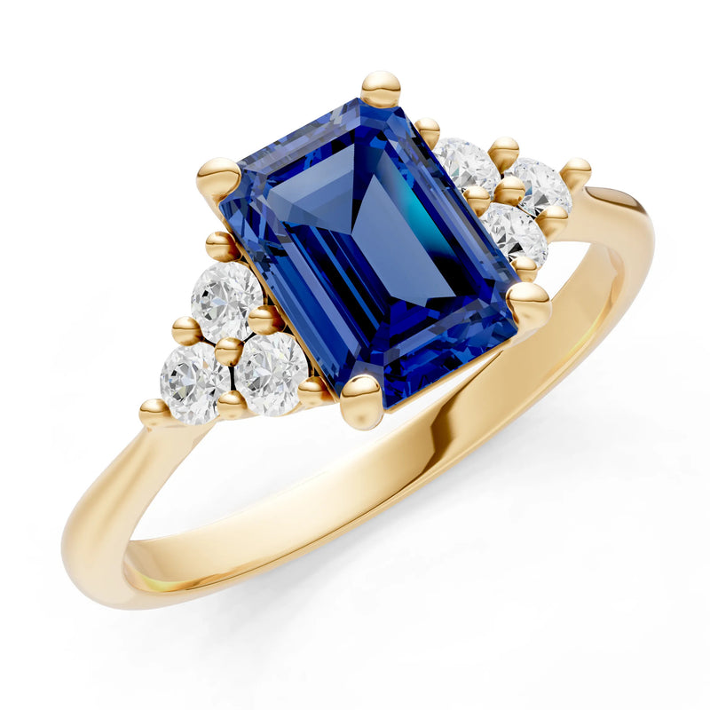 Blue Sapphire Antique Inspired Design Engagement Ring - Emerald