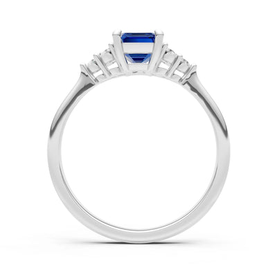 Blue Sapphire Antique Inspired Design Engagement Ring - Emerald