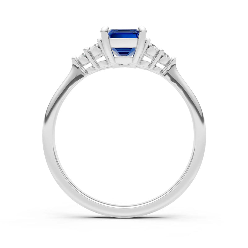 Blue Sapphire Antique Inspired Design Engagement Ring - Emerald