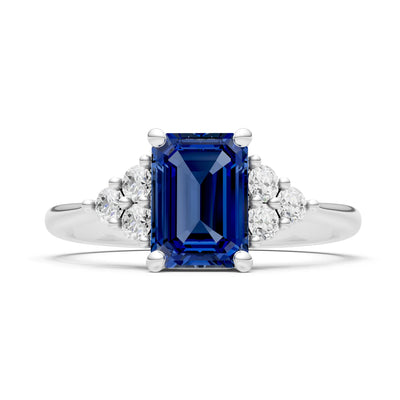 Blue Sapphire Antique Inspired Design Engagement Ring - Emerald