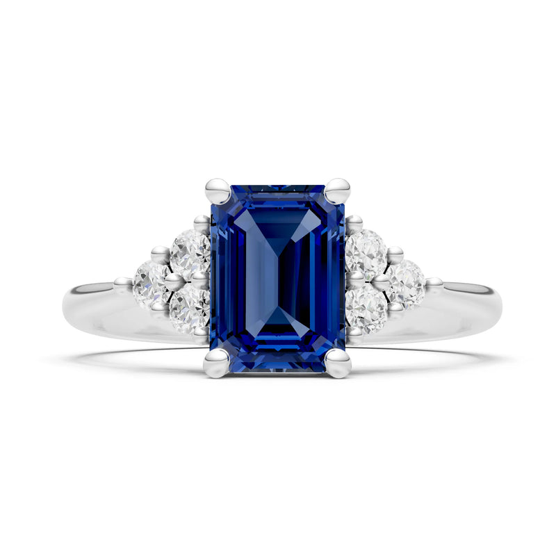 Blue Sapphire Antique Inspired Design Engagement Ring - Emerald
