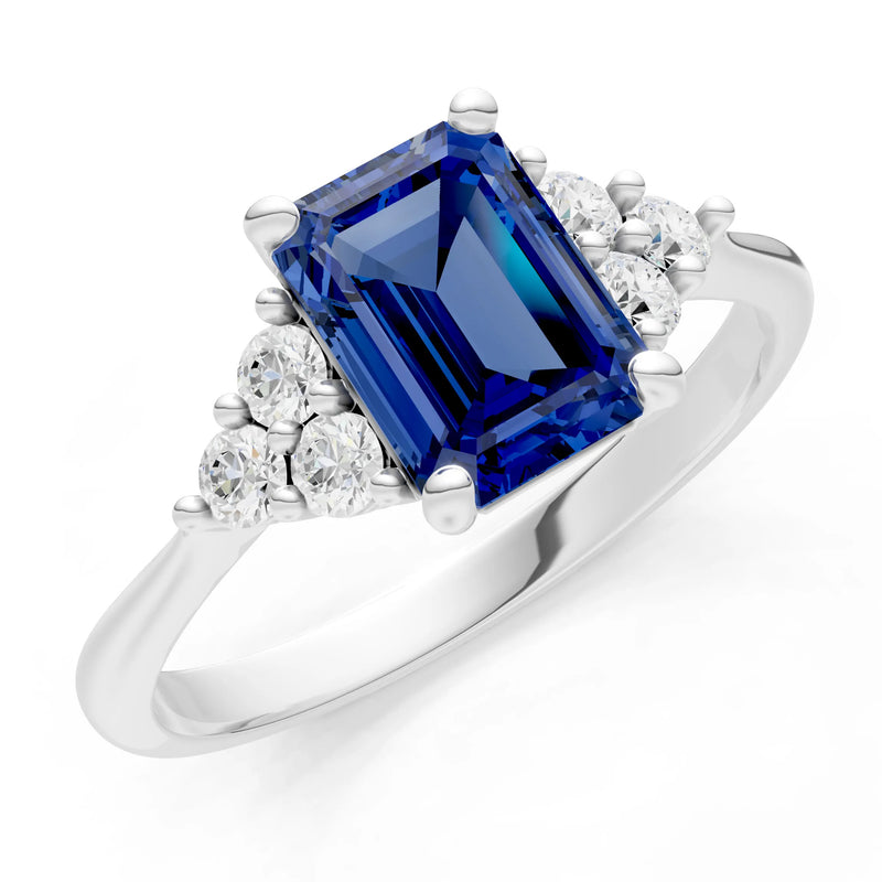 Blue Sapphire Antique Inspired Design Engagement Ring - Emerald