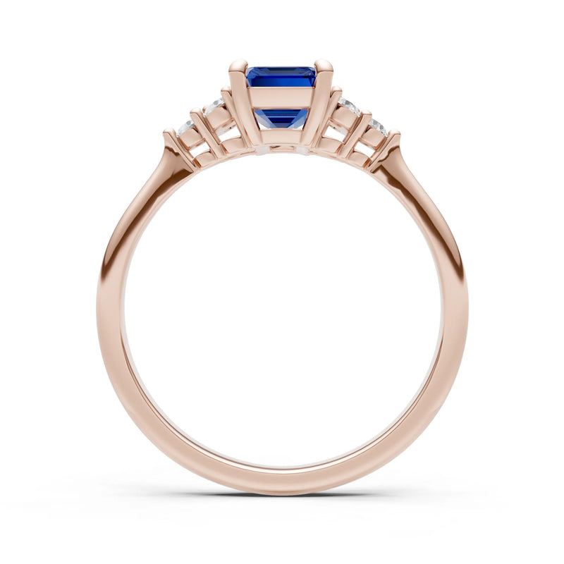 Blue Sapphire Antique Inspired Design Engagement Ring - Emerald