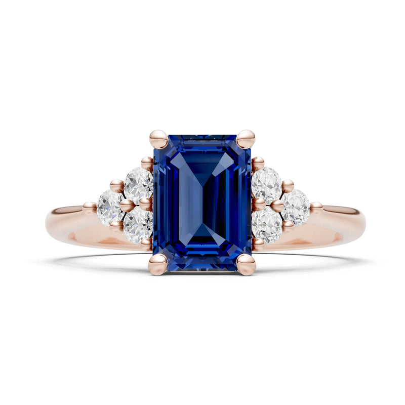 Blue Sapphire Antique Inspired Design Engagement Ring - Emerald