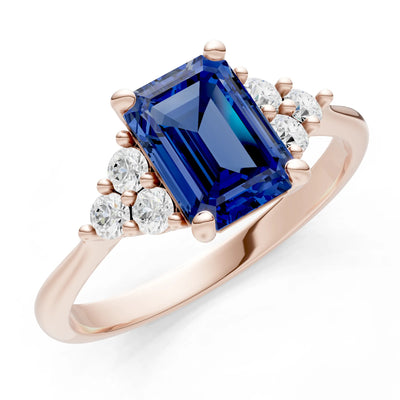 Blue Sapphire Antique Inspired Design Engagement Ring - Emerald