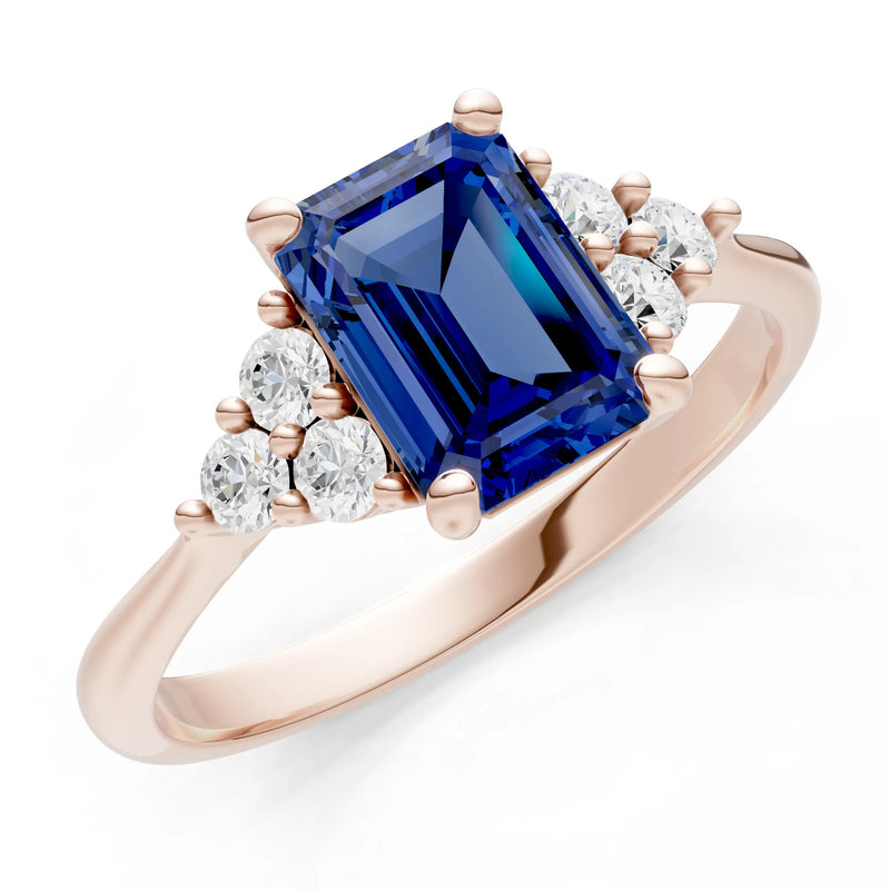 Blue Sapphire Antique Inspired Design Engagement Ring - Emerald