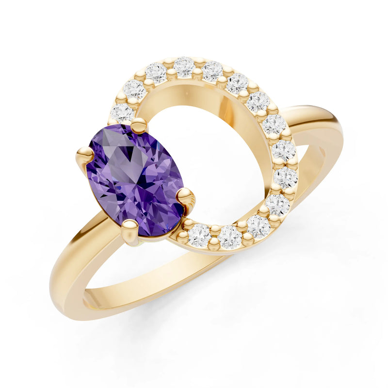 Amethyst Circle Diamond Ring with Oval Gemstone