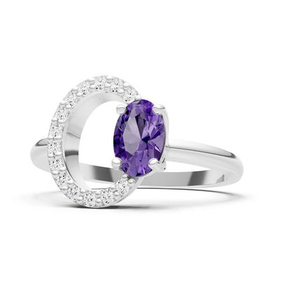 Amethyst Circle Diamond Ring with Oval Gemstone