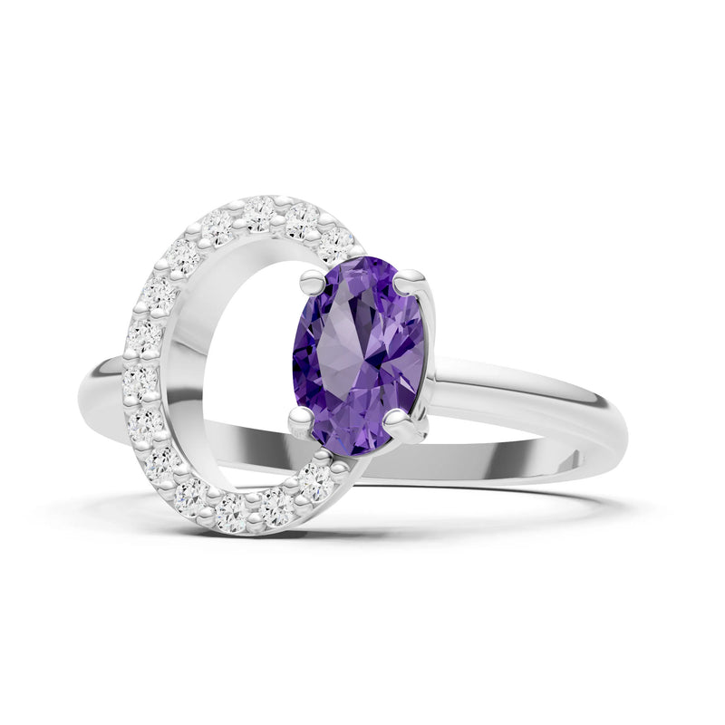 Amethyst Circle Diamond Ring with Oval Gemstone