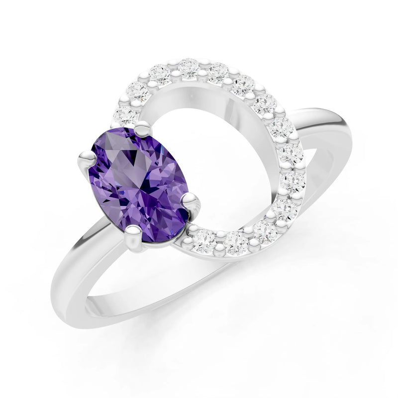 Amethyst Circle Diamond Ring with Oval Gemstone