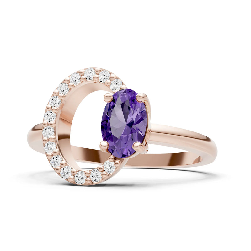 Amethyst Circle Diamond Ring with Oval Gemstone
