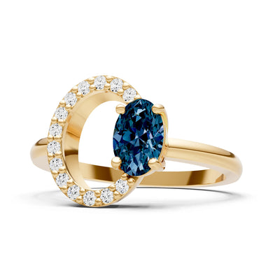 Circle Diamond Ring with Oval Cut Gemstone