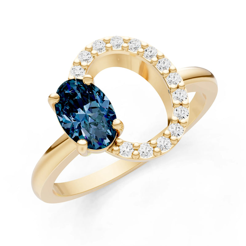 Circle Diamond Ring with Oval Cut Gemstone