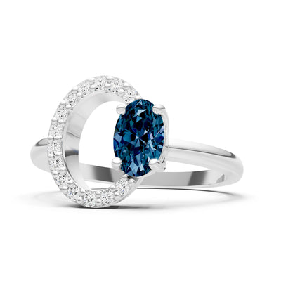 Circle Diamond Ring with Oval Cut Gemstone