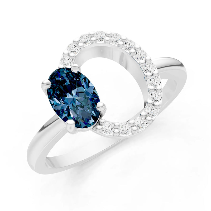 Circle Diamond Ring with Oval Cut Gemstone