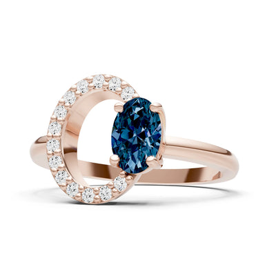 Circle Diamond Ring with Oval Cut Gemstone