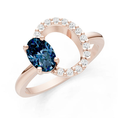 Circle Diamond Ring with Oval Cut Gemstone