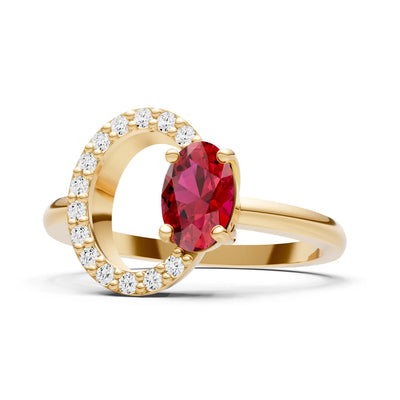 Ruby Circle Diamond Ring with Oval Gemstone