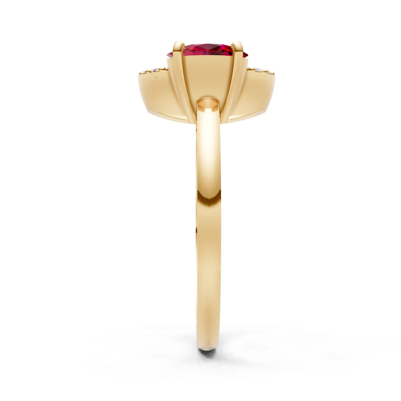 Ruby Circle Diamond Ring with Oval Gemstone