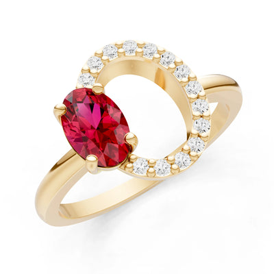 Ruby Circle Diamond Ring with Oval Gemstone