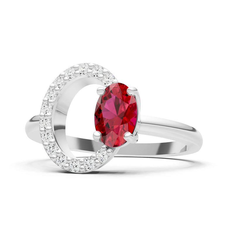 Ruby Circle Diamond Ring with Oval Gemstone