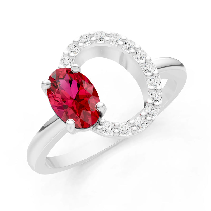 Ruby Circle Diamond Ring with Oval Gemstone