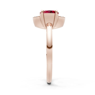 Ruby Circle Diamond Ring with Oval Gemstone