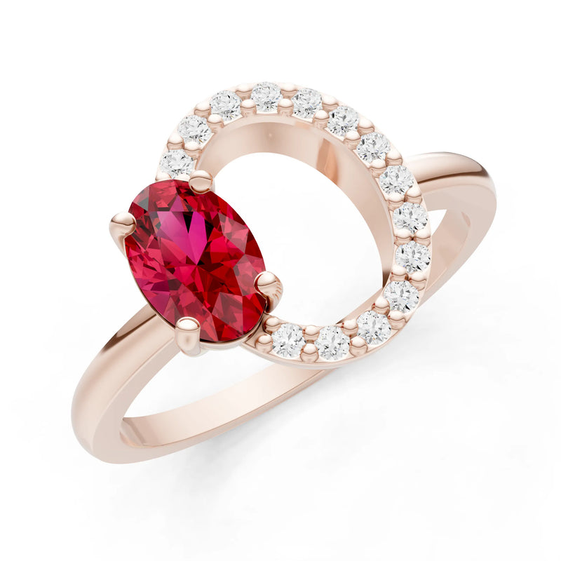 Ruby Circle Diamond Ring with Oval Gemstone
