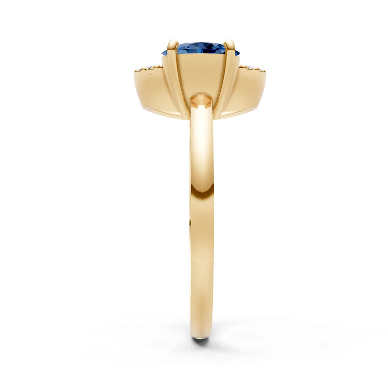 London Blue Topaz Circle Diamond Ring with Oval Gemstone