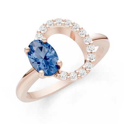 London Blue Topaz Circle Diamond Ring with Oval Gemstone
