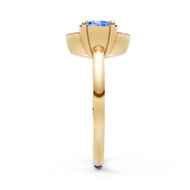 Swiss Blue Topaz Circle Diamond Ring with Oval Gemstone