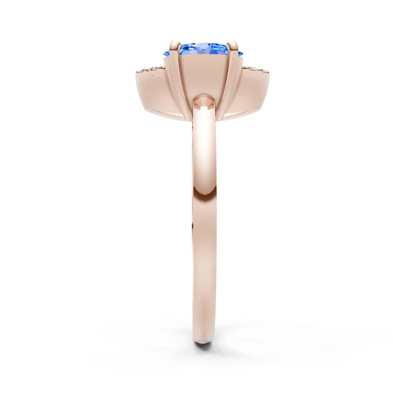 Swiss Blue Topaz Circle Diamond Ring with Oval Gemstone