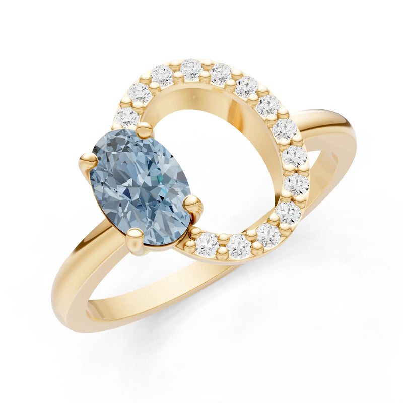 Aquamarine Circle Diamond Ring with Oval Gemstone