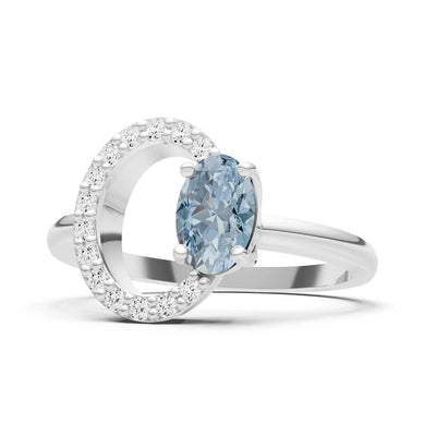 Aquamarine Circle Diamond Ring with Oval Gemstone