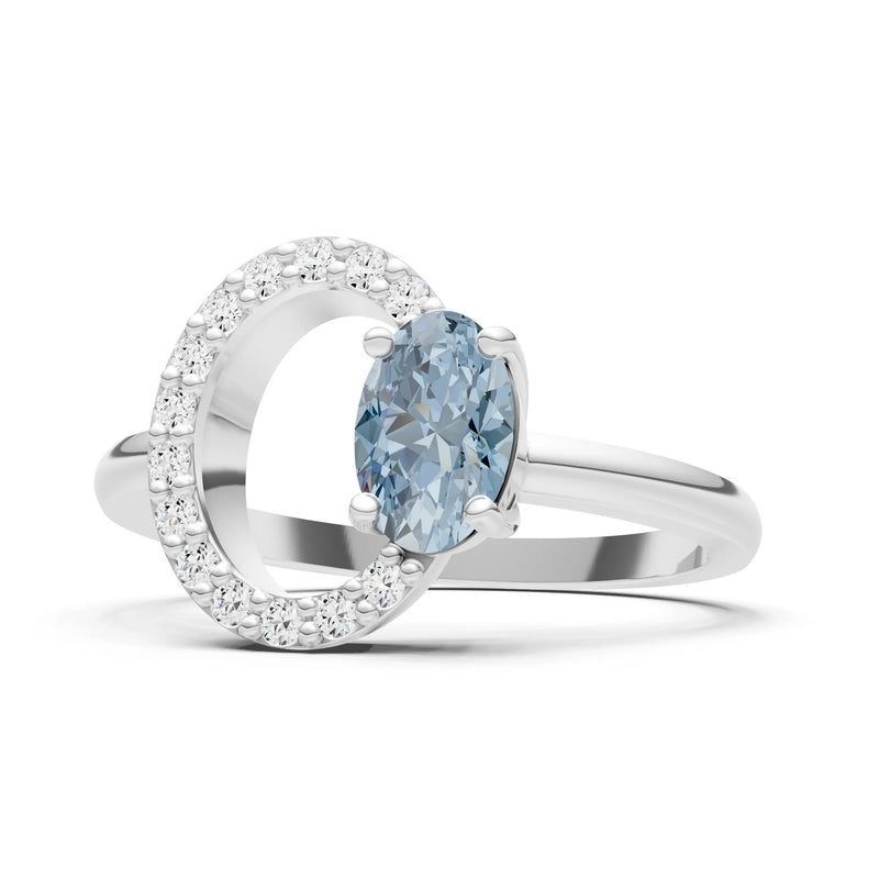 Aquamarine Circle Diamond Ring with Oval Gemstone