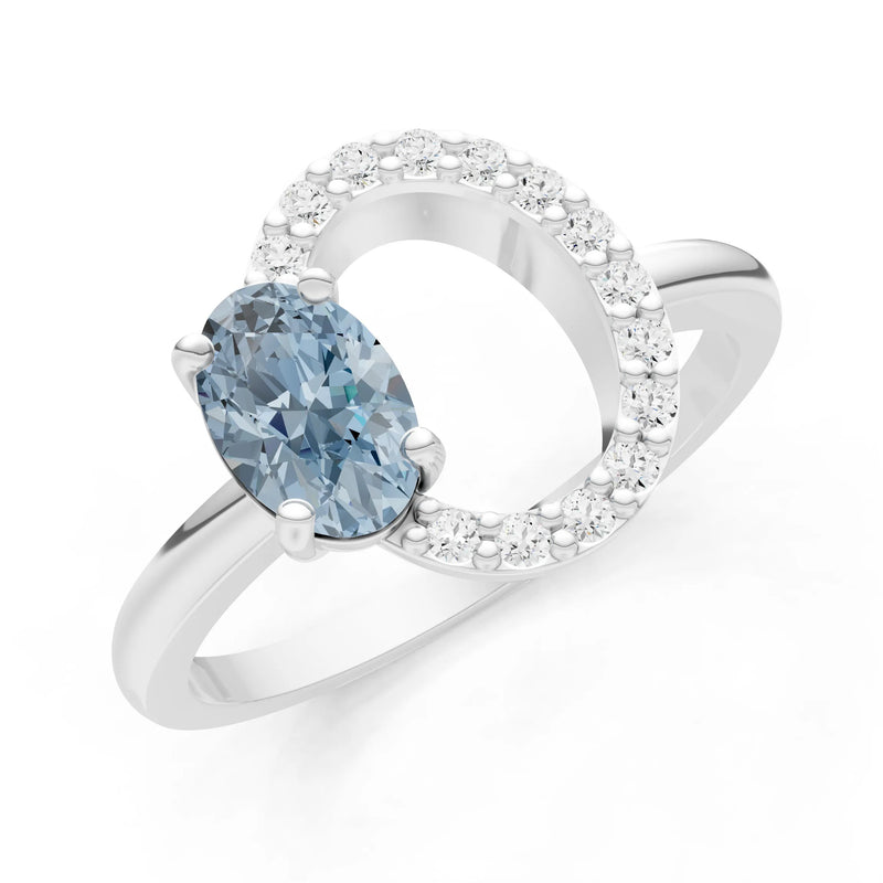 Aquamarine Circle Diamond Ring with Oval Gemstone