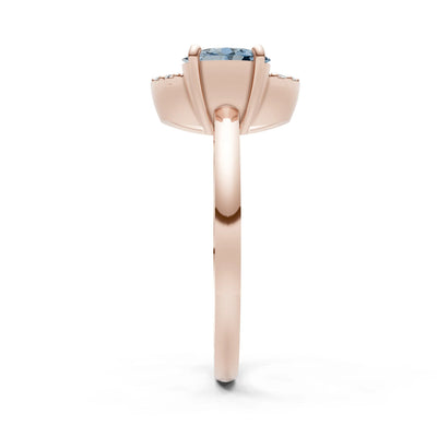 Aquamarine Circle Diamond Ring with Oval Gemstone