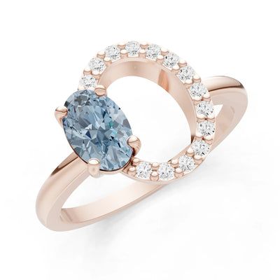 Aquamarine Circle Diamond Ring with Oval Gemstone