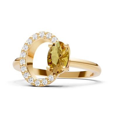 Citrine Circle Diamond Ring with Oval Gemstone