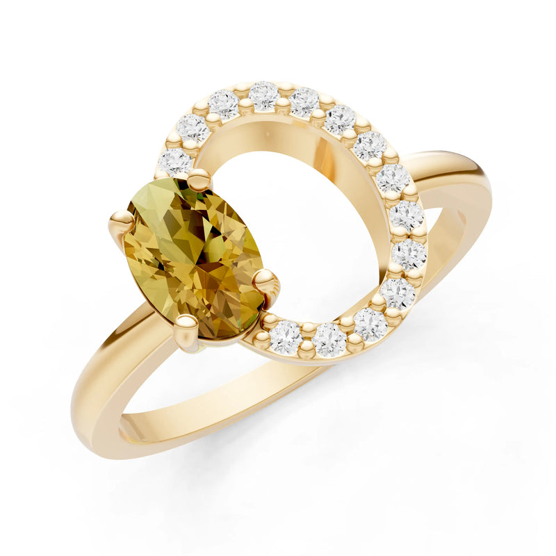 Citrine Circle Diamond Ring with Oval Gemstone