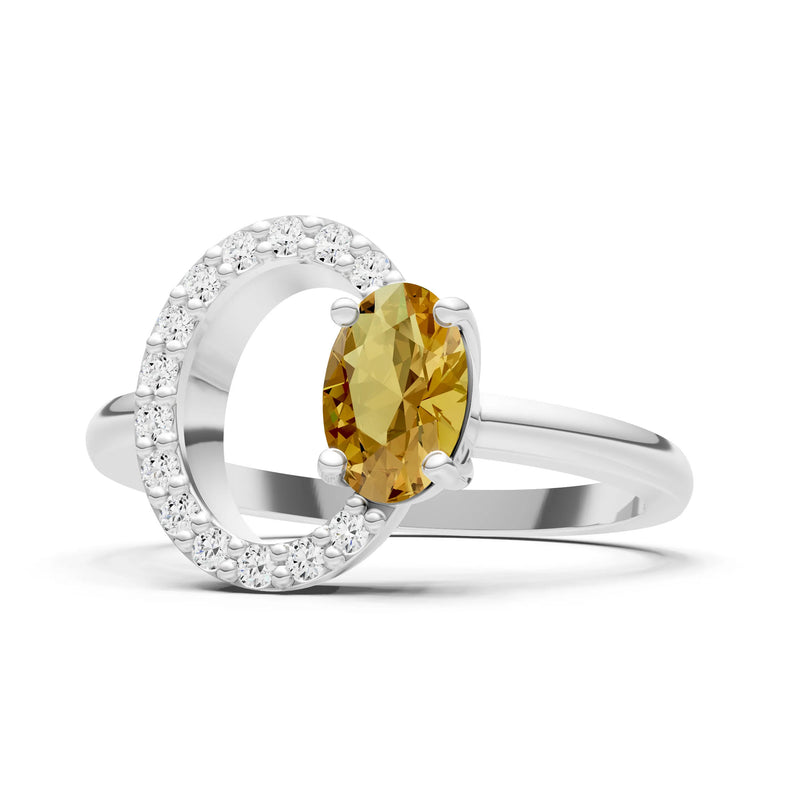 Citrine Circle Diamond Ring with Oval Gemstone