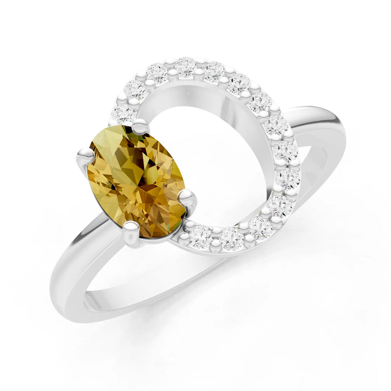 Citrine Circle Diamond Ring with Oval Gemstone