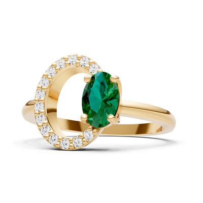 Circle Diamond Ring with Oval Cut Gemstone