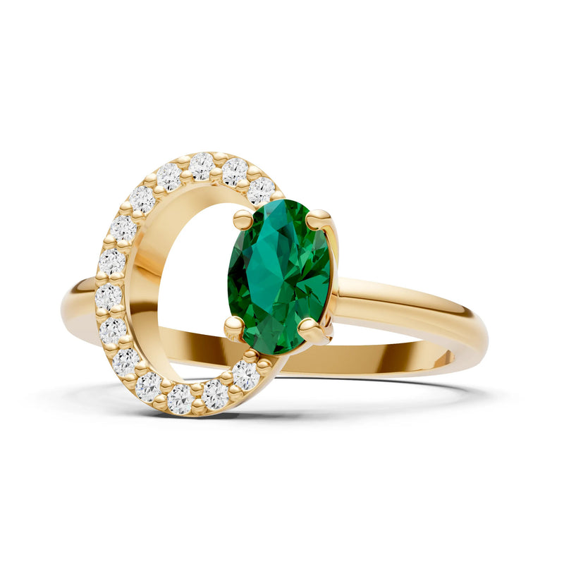 Circle Diamond Ring with Oval Cut Gemstone